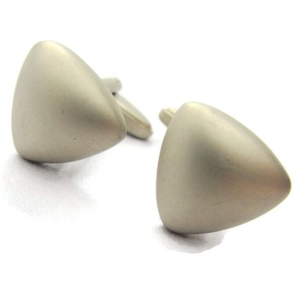 Unbranded Other - Puffed Triangle Cufflinks Grey Flat Silver Tone Shirt Accessories Wedding Vtg